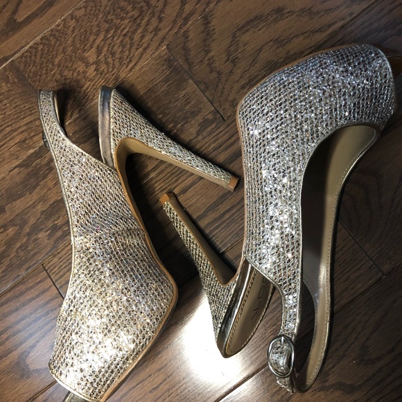 Aldo sparkly peep toe platform heeled shoe, gold - Picture 4 of 5